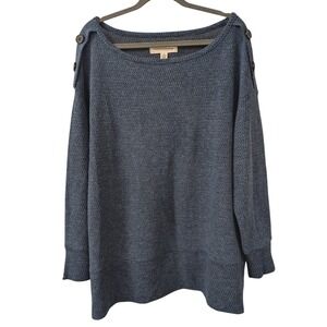 French Connection Plus 1X Blue Waffle Knit Tunic Top Shirt Long Comfy Warm